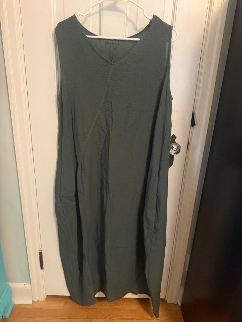 Cut Loose Olive Green Shift Dress Large | Textured Sleeveless Pullover Pockets